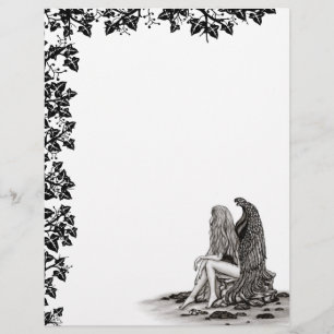 Papel Timbrado Angel, perdido no pensamento, Design preto e branc