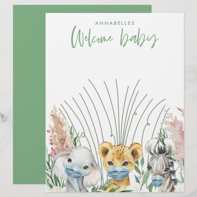 Papel Timbrado Animais com máscara, bebê portátil neutro (Frente/Verso)