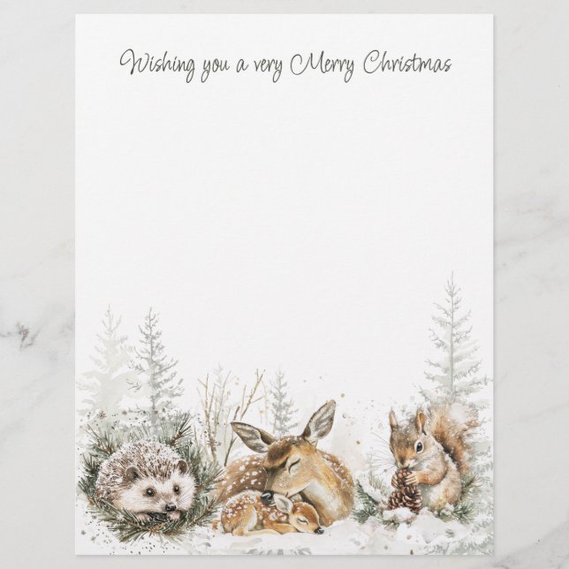 Papel Timbrado Animais Floresta Inverno Natal  (Frente)