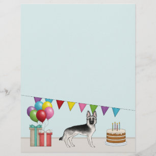 Papel Timbrado Aniversário Colorido do German shepherd Silver Sab
