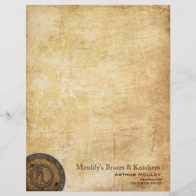 Papel Timbrado Antiguidade M do monograma de Steampunk (Frente)
