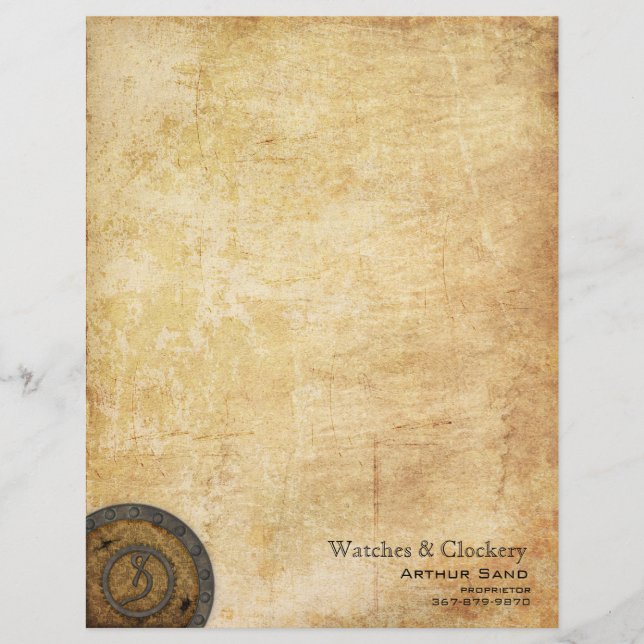 Papel Timbrado Antiguidade S do monograma de Steampunk (Frente)