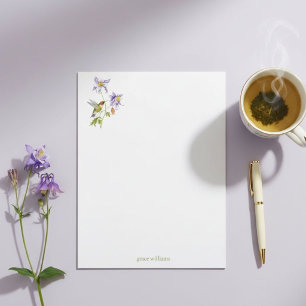 Papel Timbrado Aquarela Columbina com Personalizado de Beija-flor