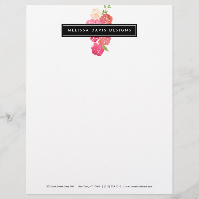 Papel Timbrado Aquarela Florals Beauty and Design Letterhead (Frente)