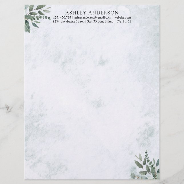 Papel Timbrado Aquarela Folhas de Verdura Sage Rústico (Frente)