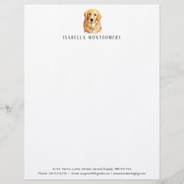 Papel Timbrado Aquarela Golden Retriever (Frente)