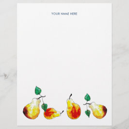 Papel Timbrado Aquarela Peras Douradas Botânica Ilustrada à Mão