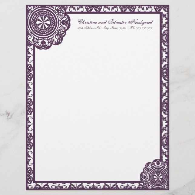 Papel Timbrado Arábico Roxo Lace, timbrado (Frente)