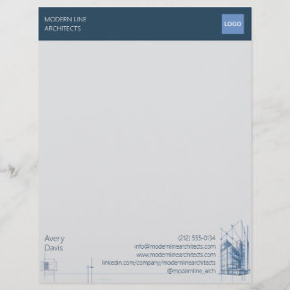 Papel Timbrado Arquiteto Moderno Azul Marinho e Branco Projeto Mi