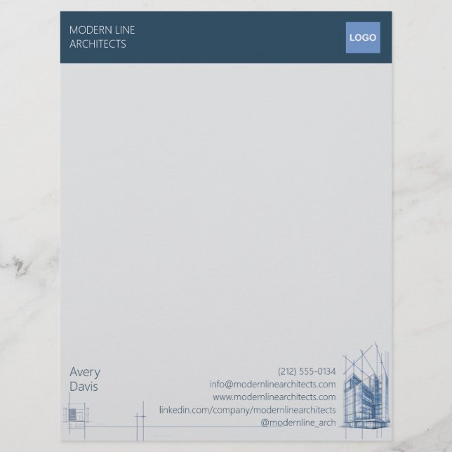 Papel Timbrado Arquiteto Moderno Azul Marinho e Branco Projeto Mi (Frente)