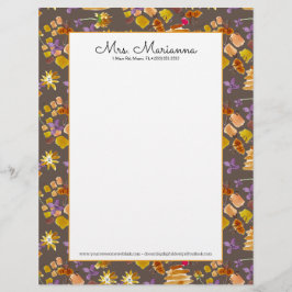 Papel Timbrado Arte de Abelha em Aquarela Botânica Padrão Floral