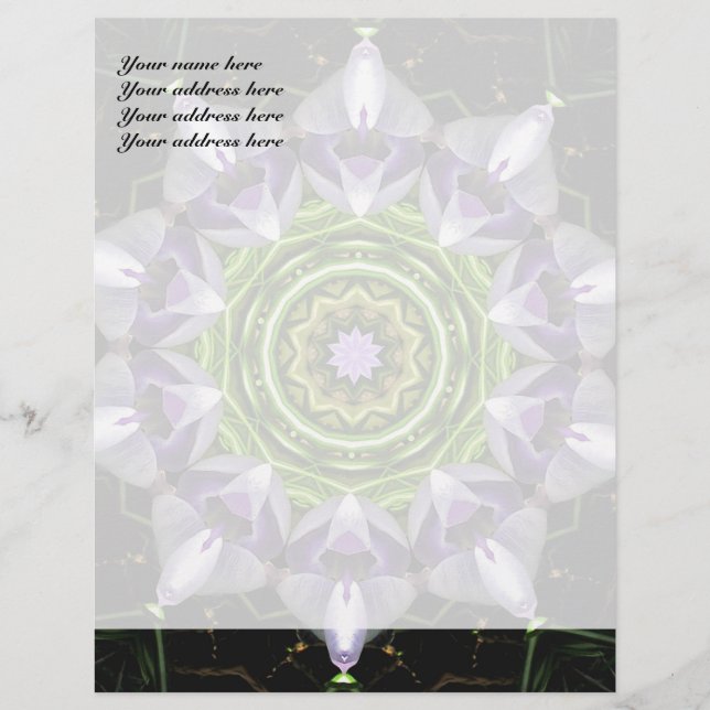 Papel Timbrado Arte de Mandala Floral Roxo em Caleidoscópio (Frente)