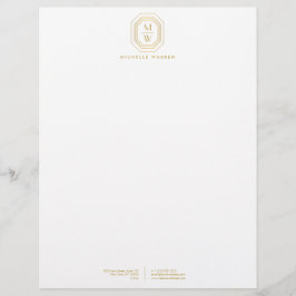 Papel Timbrado Arte Deco Monograma Empilhado Dourado/Branco