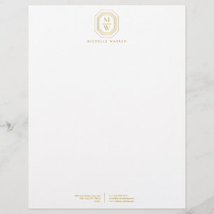 Papel Timbrado Arte Deco Monograma Empilhado Dourado/Branco