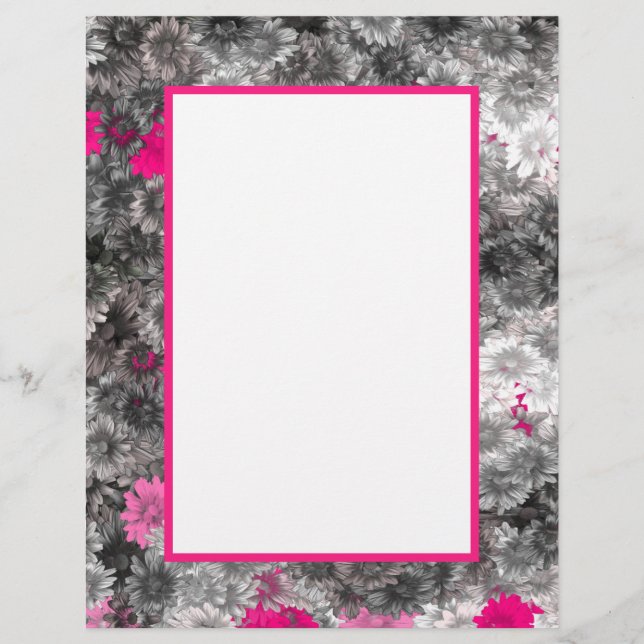 Papel Timbrado Arte Floral Rosa e Cinza (Frente)