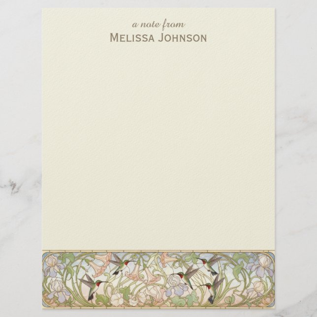 Papel Timbrado Arte Nova Beija-Flor Nome Personalizado (Frente)