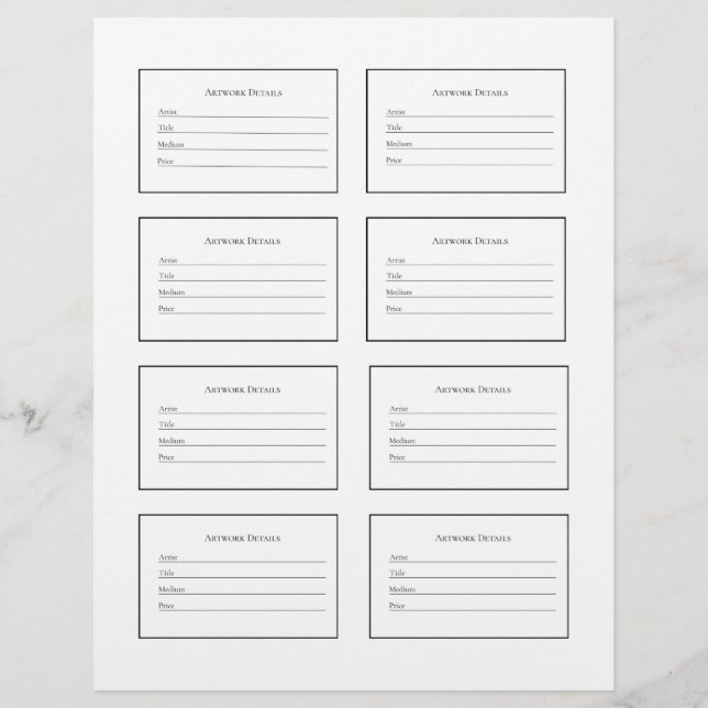 Papel Timbrado Artwork Labels for Art Shows and Exhibitions (Frente)