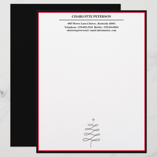 Papel Timbrado Árvore de Natal Simples Nome Personalizado (Frente/Verso)