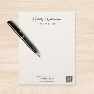 Papel Timbrado Assinatura do Nome da Empresa Script QR Code Creme