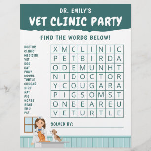 Papel Timbrado Atividade de Caça-Palavras de Veterinária para Cri