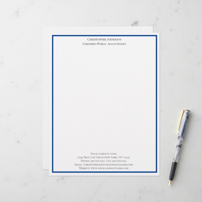 Papel Timbrado Azul Branco Profissional Personalizado Empresarial (Frente/Verso In Situ)