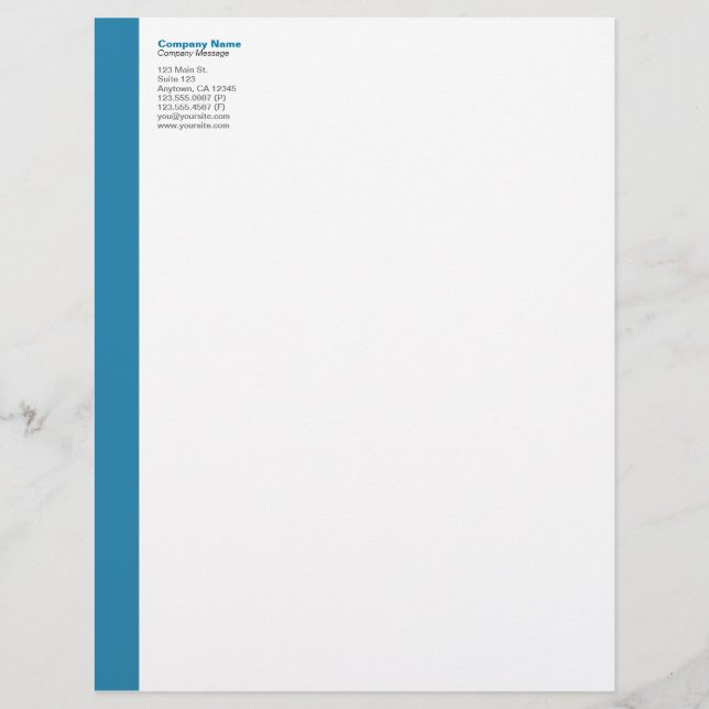 Papel Timbrado Azul Cerulean deixado o cabeçalho do Sidebar (Frente)