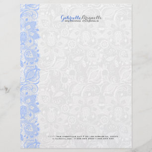 Papel Timbrado Azul claro e branco Vintage Floral