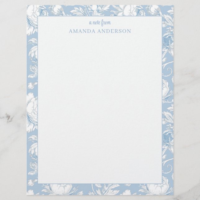 Papel Timbrado Azul e Branco Chinoiserie Nome Personalizado (Frente)