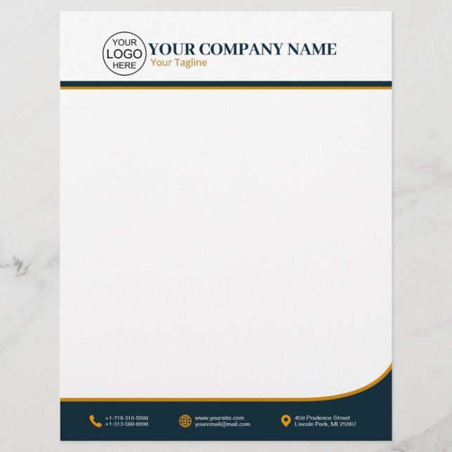 Papel Timbrado Azul elegante e ouro personalizado (Frente)