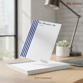 Papel Timbrado Azul Marinho Chic & Listras Verticais Brancas Prof