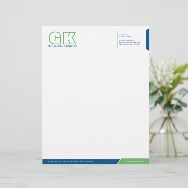 Papel Timbrado Azul profissional e verde (Em pé/Frente)