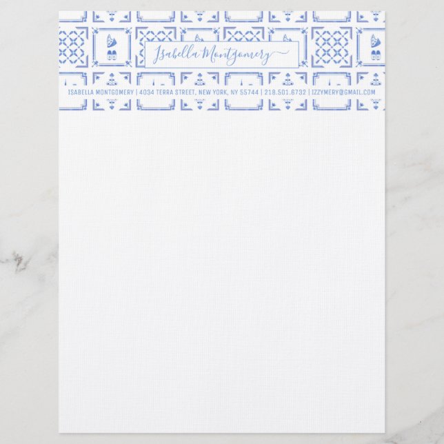 Papel Timbrado Azulejos Delft Azul e Branco | Monograma (Frente)