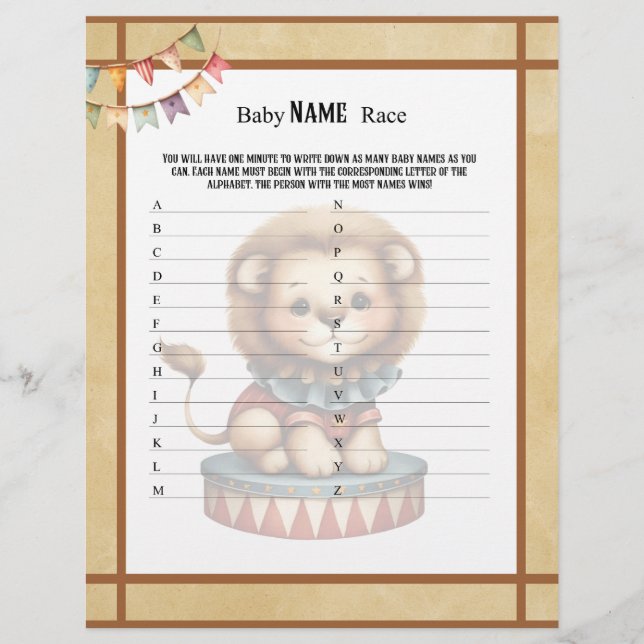 Papel Timbrado Baby Circus_ Baby Name Race Game (Frente)