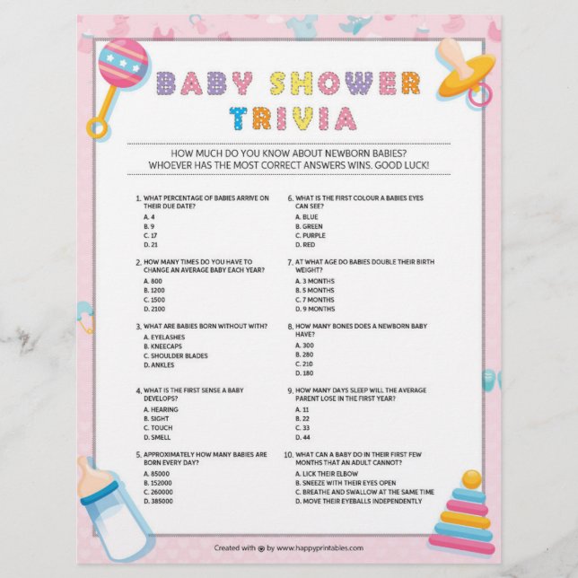 Papel Timbrado Baby Trivia [Baby Basics Pink] (Frente)