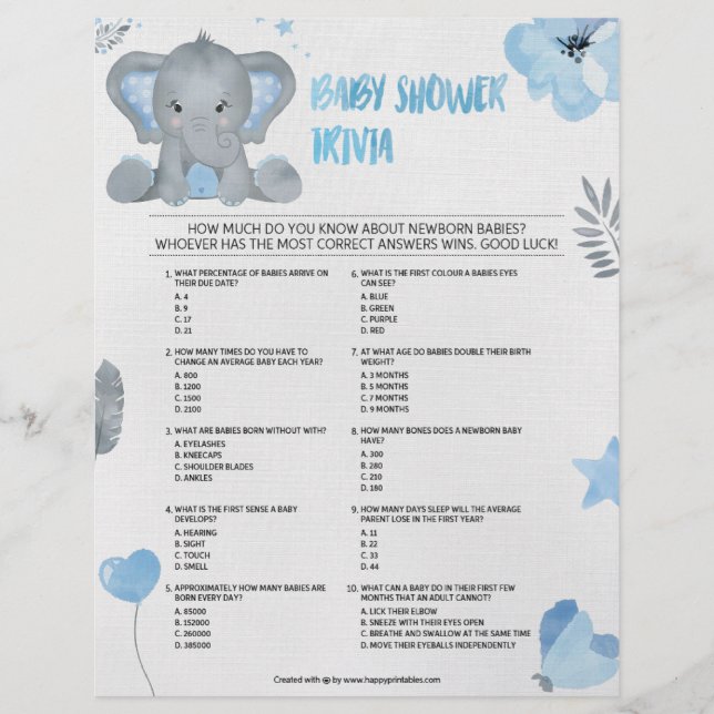 Papel Timbrado Baby Trivia [Baby Elephant [Blue] (Frente)
