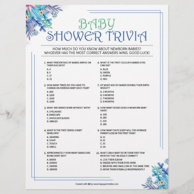 Papel Timbrado Baby Trivia [Blue Floral] (Frente)