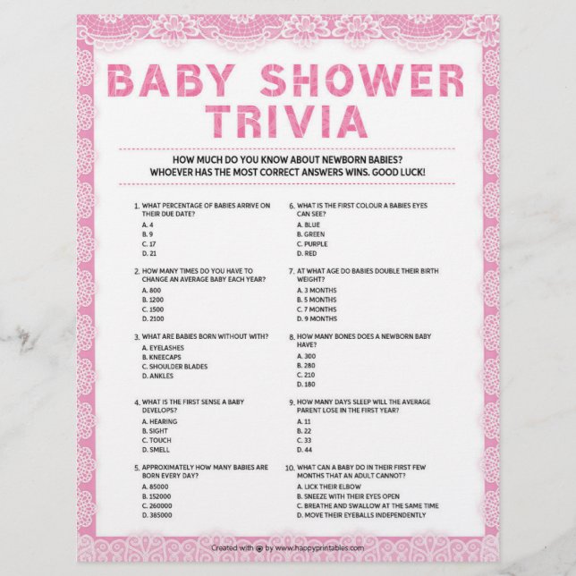 Papel Timbrado Baby Trivia [Luxury Lace [Rosa] (Frente)