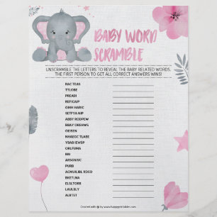 Papel Timbrado Baby Word Scramble [Baby Elephant [Pink]]