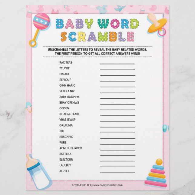 Papel Timbrado Baby Word Scramble [Básico Bebê rosa] (Frente)