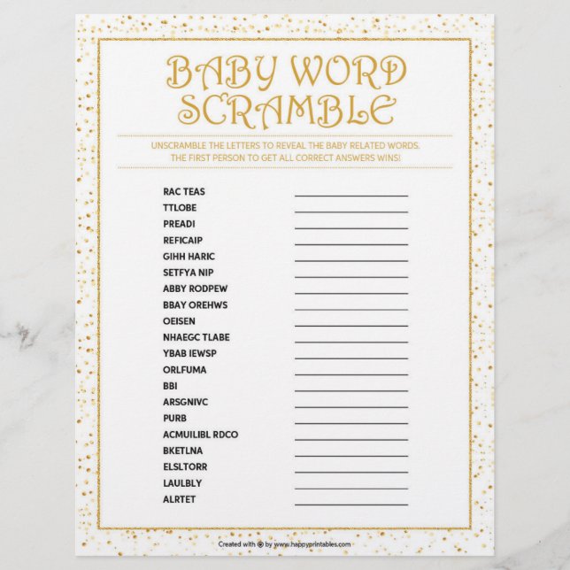 Papel Timbrado Baby Word Scramble [Ouro Sparkles] (Frente)