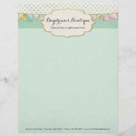 Papel Timbrado Bandeirola de Boutique Shabby Chic em Rosa, Verde-