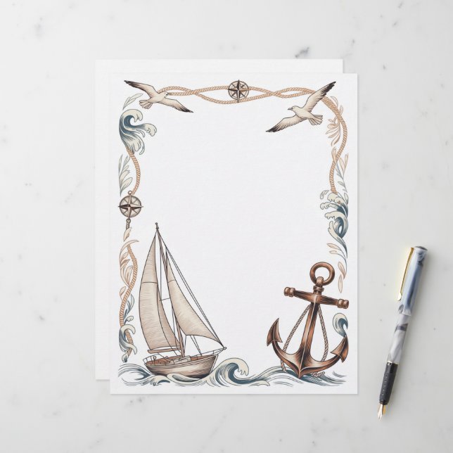 Papel Timbrado Barco à Vela e Âncora (Frente/Verso In Situ)