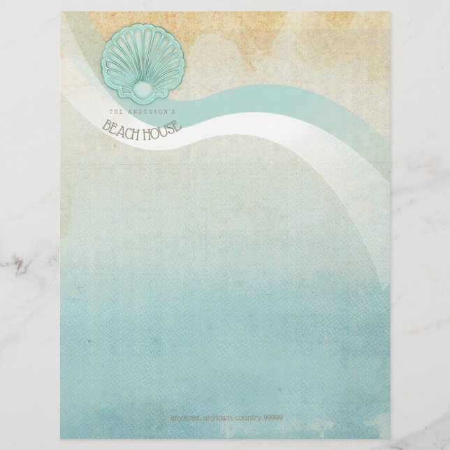 Papel Timbrado Beach House Clam Shell Aqua Blue ID623 (Frente)