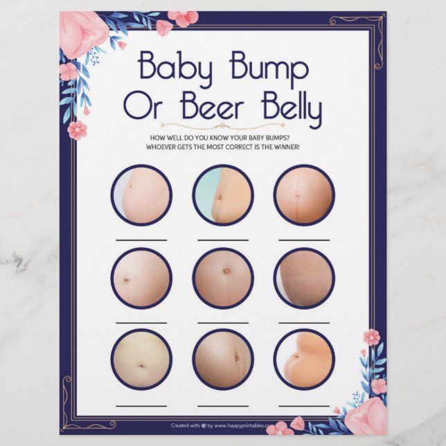 Papel Timbrado Bebê Bump Ou Belly De Cerveja [Quadro Floral] (Frente)