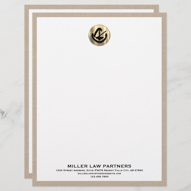 Papel Timbrado Beige Linen Legal Letterhead (Frente/Verso)