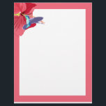 Papel Timbrado Beija-flor azul e verde<br><div class="desc">Este papel de carta colorido de cabeça-chata mostra minha pintura de um Hummingbird azul e verde no voo de médio alimentando-se de um Hibiscus vermelho contra um fundo branco comum com borda correspondente. Perfeito para adicionar estilo e uma dica do exótico às suas cartas</div>