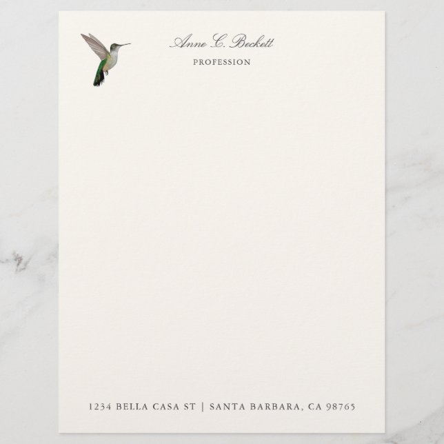Papel Timbrado Beija-flor-de-cabeça-vermelha personalizado (Frente)