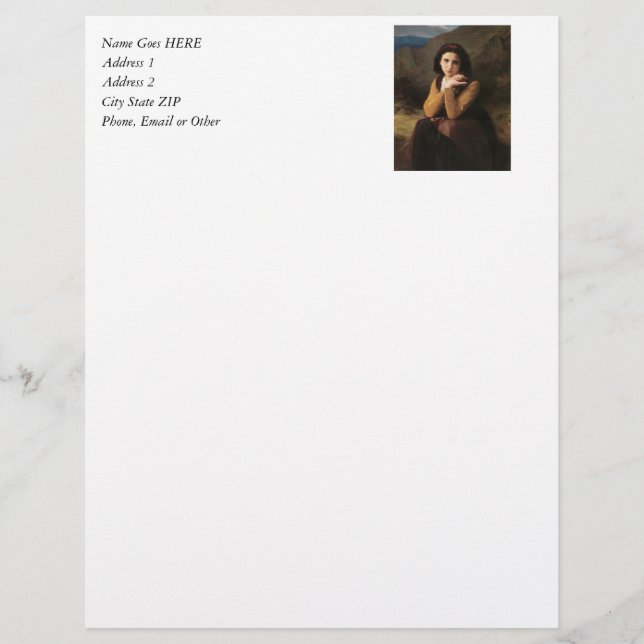 Papel Timbrado Beleza Reflettiva (Mignon Pensive) 1869 Bouguereau (Frente)