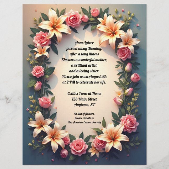 Papel Timbrado Belos Flores no Gradient Background Memorial (Frente)
