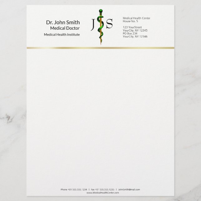 Papel Timbrado Bife Dourado de Asclepius Green Medical (Frente)